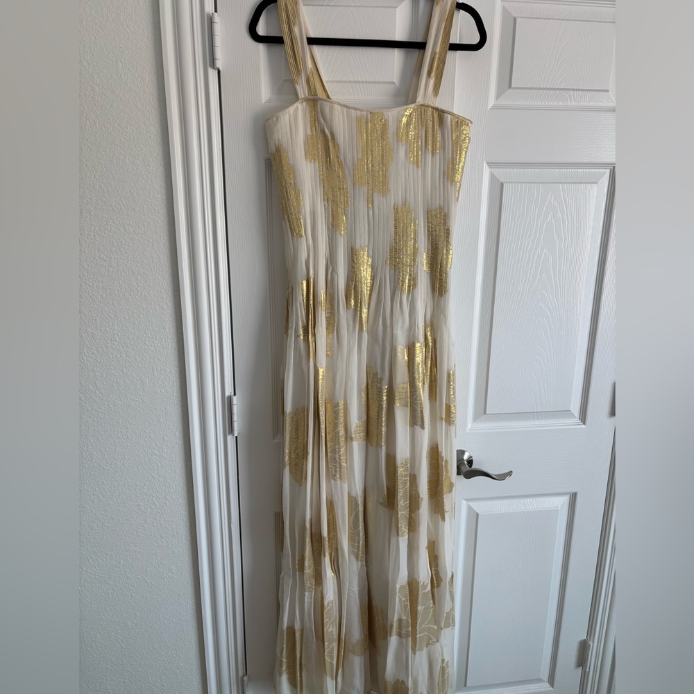 Diane Von Furstenberg White Maxi Dress with Gold Foil Accents